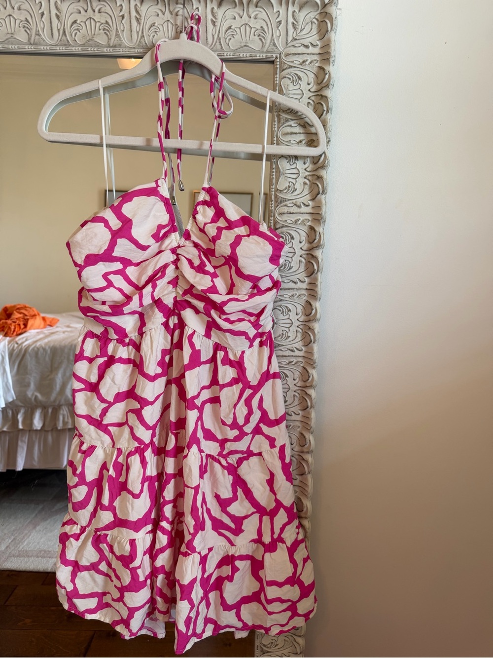 Brand New Day + Moon Pink and White Halter Ruched Mini Dress